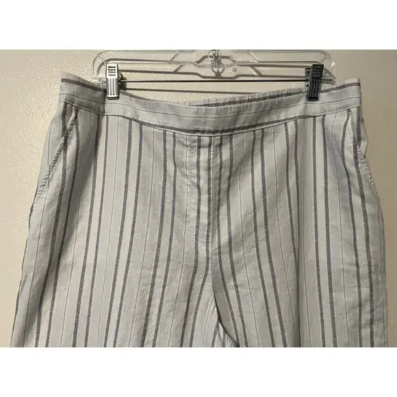 Chicos Striped Linen Blend Cropped Pants Wide Leg Blue White Size 14 Large Boho - Picture 3 of 9